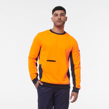 Load image into Gallery viewer, KingGee Men&#39;s Hi Vis Spliced Fleece Crew Neck - Orange/Navy - Hoodies/Jumpers
