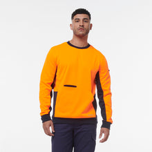 Load image into Gallery viewer, KingGee Men&#39;s Hi Vis Spliced Fleece Crew Neck - Orange/Navy - Hoodies/Jumpers
