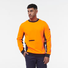 Load image into Gallery viewer, KingGee Men&#39;s Hi Vis Spliced Fleece Crew Neck - Orange/Navy - Hoodies/Jumpers
