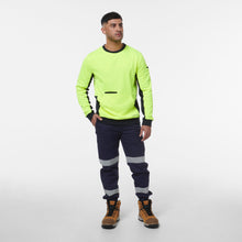 Load image into Gallery viewer, KingGee Men&#39;s Hi Vis Spliced Fleece Crew Neck - Yellow/Navy - Hoodies/Jumpers
