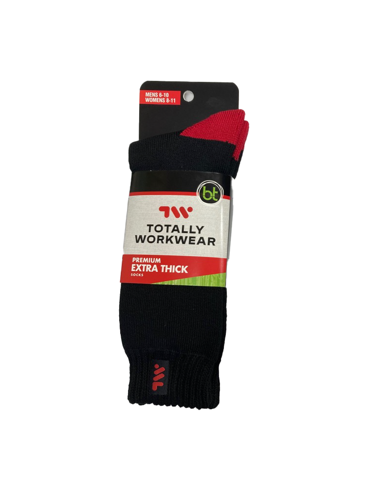 Bamboo Textiles Men's Totally Workwear Sock - Single Pack Extra Thick  Red/Black