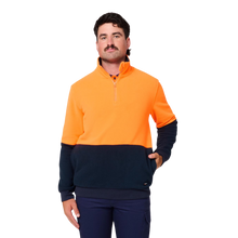 Load image into Gallery viewer, KingGee Men's Originals Spliced Hi Vis 1/4 Zip Pullover - Orange/Navy
