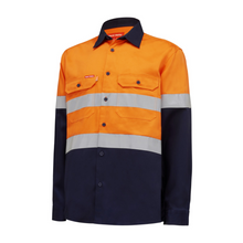 Load image into Gallery viewer, Hard Yakka Men's Core Hi Vis 2 Tone Taped Drill Shirt - Orange/Navy

