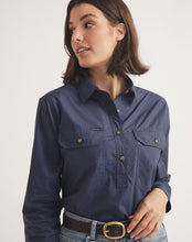 Load image into Gallery viewer, RB Sellars Women's Springfield Half Btn L/S Shirt - Washed Navy
