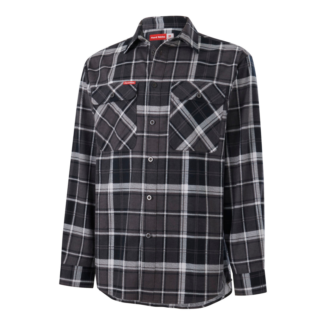 Hard Yakka Men's Long Sleeve Check Flannie - CHARCOAL CHECK - Shirts