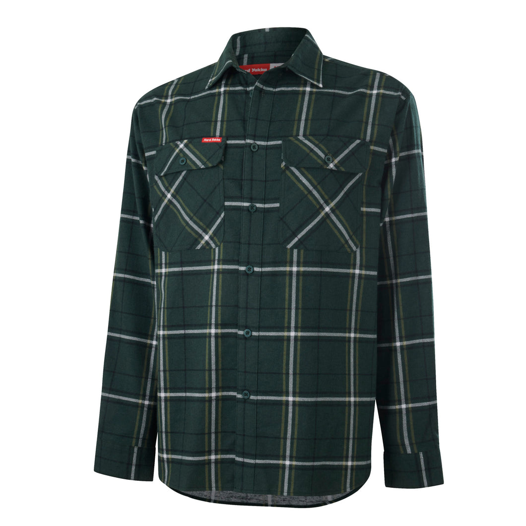 Hard Yakka Men's Long Sleeve Check Flannie - GREEN CHECK - Shirts