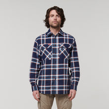 Load image into Gallery viewer, Hard Yakka Men&#39;s Long Sleeve Check Flannie - NAVY ORANGE CHECK - Shirts
