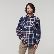 Load image into Gallery viewer, Hard Yakka Men&#39;s Long Sleeve Check Flannie - NAVY ORANGE CHECK - Shirts
