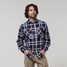 Load image into Gallery viewer, Hard Yakka Men&#39;s Long Sleeve Check Flannie - NAVY ORANGE CHECK - Shirts
