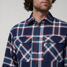 Load image into Gallery viewer, Hard Yakka Men&#39;s Long Sleeve Check Flannie - NAVY ORANGE CHECK - Shirts
