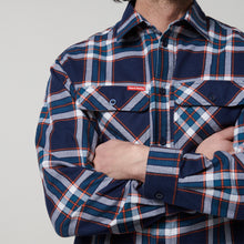 Load image into Gallery viewer, Hard Yakka Men&#39;s Long Sleeve Check Flannie - NAVY ORANGE CHECK - Shirts
