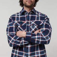 Load image into Gallery viewer, Hard Yakka Men&#39;s Long Sleeve Check Flannie - NAVY ORANGE CHECK - Shirts
