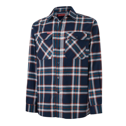 Hard Yakka Men's Long Sleeve Check Flannie - NAVY ORANGE CHECK - Shirts