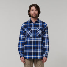 Load image into Gallery viewer, Hard Yakka Men&#39;s Long Sleeve Check Flannie - BLUE CHECK - Shirts
