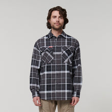 Load image into Gallery viewer, Hard Yakka Men&#39;s Long Sleeve Check Flannie - CHARCOAL CHECK - Shirts
