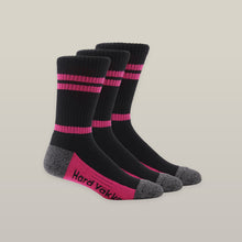 Load image into Gallery viewer, Hard Yakka Women&#39;s Crew Sock 3Pk - Pink/Black Marle - Socks
