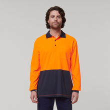 Load image into Gallery viewer, Hard Yakka Men&#39;s Core Long Sleeve Hi Vis Polo - Orange/Navy - Polos
