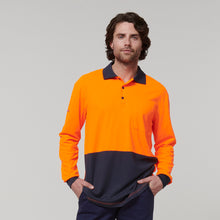 Load image into Gallery viewer, Hard Yakka Men&#39;s Core Long Sleeve Hi Vis Polo - Orange/Navy - Polos
