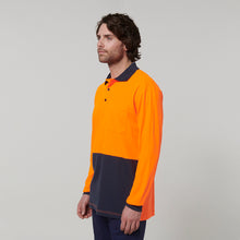 Load image into Gallery viewer, Hard Yakka Men&#39;s Core Long Sleeve Hi Vis Polo - Orange/Navy - Polos
