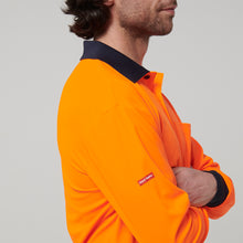 Load image into Gallery viewer, Hard Yakka Men&#39;s Core Long Sleeve Hi Vis Polo - Orange/Navy - Polos
