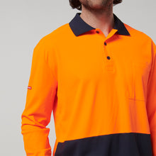 Load image into Gallery viewer, Hard Yakka Men&#39;s Core Long Sleeve Hi Vis Polo - Orange/Navy - Polos
