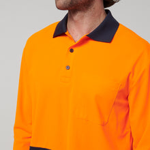 Load image into Gallery viewer, Hard Yakka Men&#39;s Core Long Sleeve Hi Vis Polo - Orange/Navy - Polos
