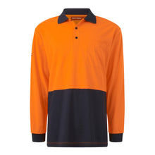 Load image into Gallery viewer, Hard Yakka Men&#39;s Core Long Sleeve Hi Vis Polo - Orange/Navy - Polos
