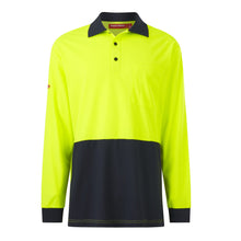 Load image into Gallery viewer, Hard Yakka Men&#39;s Core Long Sleeve Hi Vis Polo - Yellow/Navy - Polos
