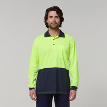 Load image into Gallery viewer, Hard Yakka Men&#39;s Core Long Sleeve Hi Vis Polo - Yellow/Navy - Polos
