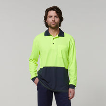 Load image into Gallery viewer, Hard Yakka Men&#39;s Core Long Sleeve Hi Vis Polo - Yellow/Navy - Polos
