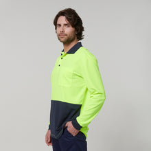 Load image into Gallery viewer, Hard Yakka Men&#39;s Core Long Sleeve Hi Vis Polo - Yellow/Navy - Polos
