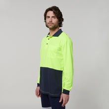 Load image into Gallery viewer, Hard Yakka Men&#39;s Core Long Sleeve Hi Vis Polo - Yellow/Navy - Polos
