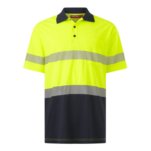 Hard Yakka Men's Core Short Sleeve Hi Vis Taped Polo - Yellow/Navy - Polos