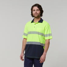 Load image into Gallery viewer, Hard Yakka Men&#39;s Core Short Sleeve Hi Vis Taped Polo - Yellow/Navy - Polos
