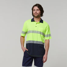 Load image into Gallery viewer, Hard Yakka Men&#39;s Core Short Sleeve Hi Vis Taped Polo - Yellow/Navy - Polos
