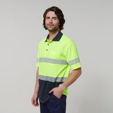 Load image into Gallery viewer, Hard Yakka Men&#39;s Core Short Sleeve Hi Vis Taped Polo - Yellow/Navy - Polos
