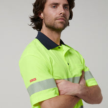 Load image into Gallery viewer, Hard Yakka Men&#39;s Core Short Sleeve Hi Vis Taped Polo - Yellow/Navy - Polos
