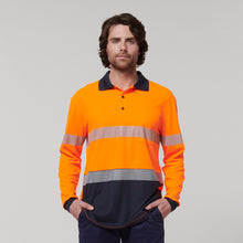 Load image into Gallery viewer, Hard Yakka Men&#39;s Core Long Sleeve Hi Vis Taped Polo - Orange/Navy - Polos
