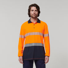 Load image into Gallery viewer, Hard Yakka Men&#39;s Core Long Sleeve Hi Vis Taped Polo - Orange/Navy - Polos
