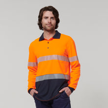 Load image into Gallery viewer, Hard Yakka Men&#39;s Core Long Sleeve Hi Vis Taped Polo - Orange/Navy - Polos
