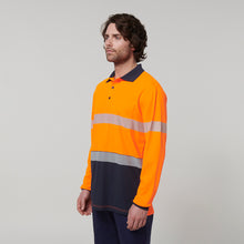 Load image into Gallery viewer, Hard Yakka Men&#39;s Core Long Sleeve Hi Vis Taped Polo - Orange/Navy - Polos
