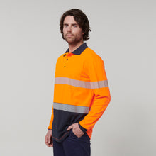 Load image into Gallery viewer, Hard Yakka Men&#39;s Core Long Sleeve Hi Vis Taped Polo - Orange/Navy - Polos
