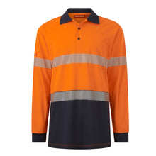 Load image into Gallery viewer, Hard Yakka Men&#39;s Core Long Sleeve Hi Vis Taped Polo - Orange/Navy - Polos
