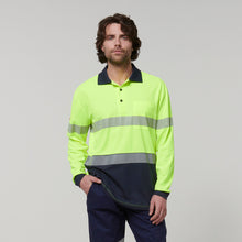 Load image into Gallery viewer, Hard Yakka Men&#39;s Core Long Sleeve Hi Vis Taped Polo - Yellow/Navy - Polos
