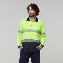 Load image into Gallery viewer, Hard Yakka Men&#39;s Core Long Sleeve Hi Vis Taped Polo - Yellow/Navy - Polos
