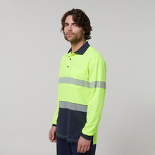 Load image into Gallery viewer, Hard Yakka Men&#39;s Core Long Sleeve Hi Vis Taped Polo - Yellow/Navy - Polos
