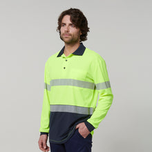 Load image into Gallery viewer, Hard Yakka Men&#39;s Core Long Sleeve Hi Vis Taped Polo - Yellow/Navy - Polos
