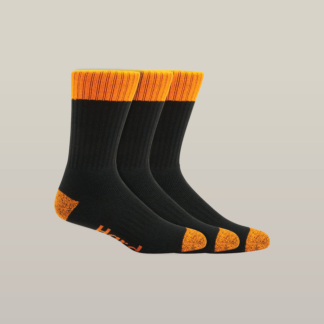 Hard Yakka Unisex Hi Vis Crew Socks 3Pk - ORANGE - 