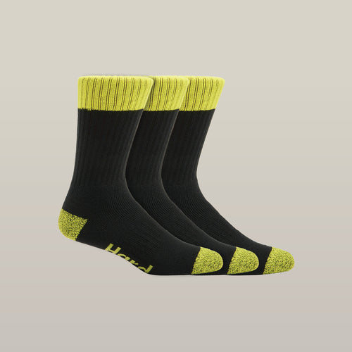 Hard Yakka Unisex Hi Vis Crew Socks 3Pk - YELLOW - 