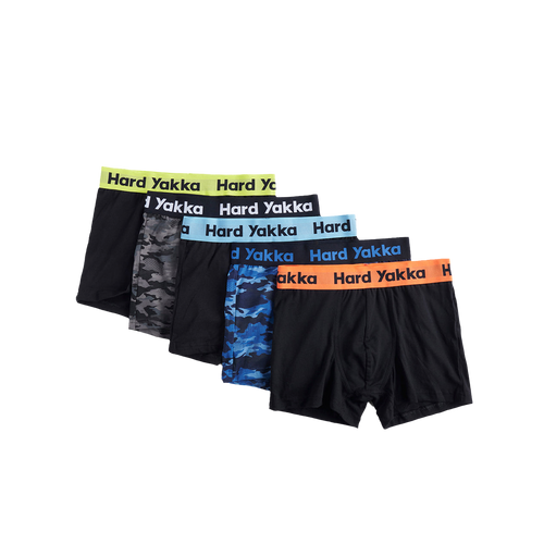 Hard Yakka Men's Cotton Trunk 5 pack - Black/Camoflage - Underwear